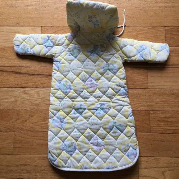 Vintage Bunting Triboro Infant Newborn Baby Sack Hood Quilted Pastel Horse Teddy - Picture 3 of 5